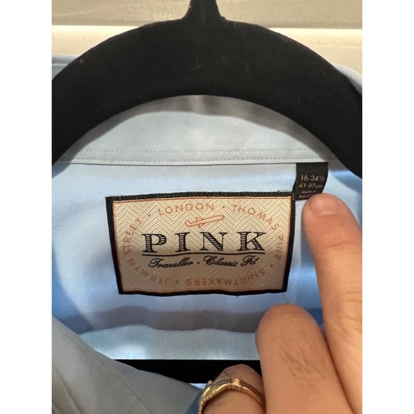 Thomas Pink Long Sleeve Button Up Shirt - Size 16 - Picture 2 of 3